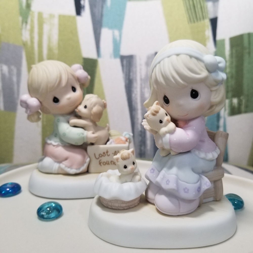 Precious Moments x 2 Kittens And Puppy Friendship And Gentle Spirit Figurines
